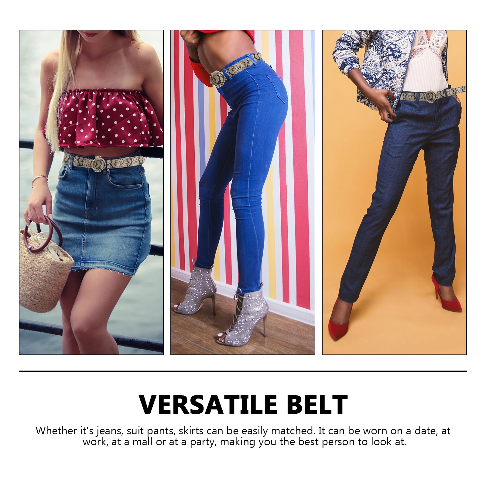 

Round Buckle Snake Pattern Imitation Waist Belt Women Casual Belt Female Decoration Street Dance Party Performance Gift