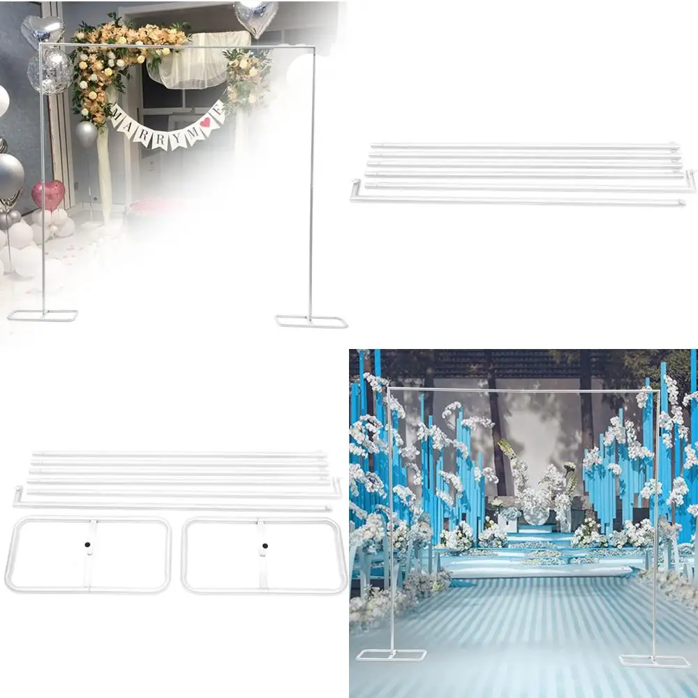

White Metal Balloon Arch Stand Kit for Weddings, 2.1M Square Arch Background Support