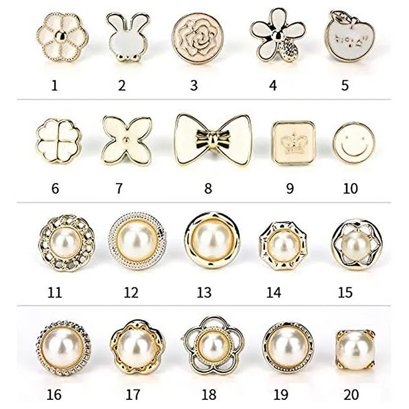 20Pcs Free Sewing Pearl Rhinestone Button Brooch Prevent Accidental Exposure Buttons Brooches Pins Badge Cufflinks Shirt Button