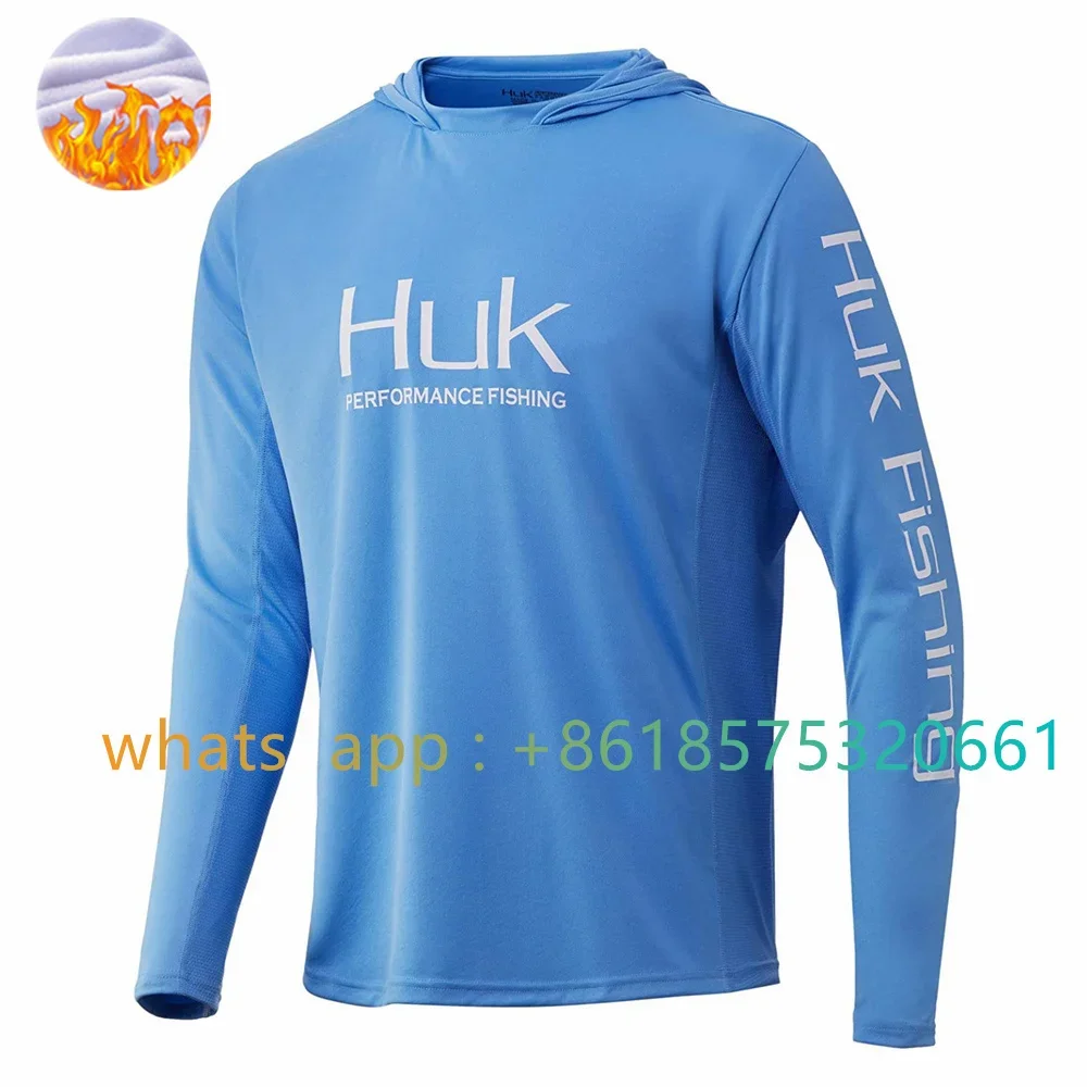 HUK Fishing Shirt Winter Performance Fishing Clothing Long Sleeve Uv Protection Mask Windproof Keep warm Fishing Hooded Shirts