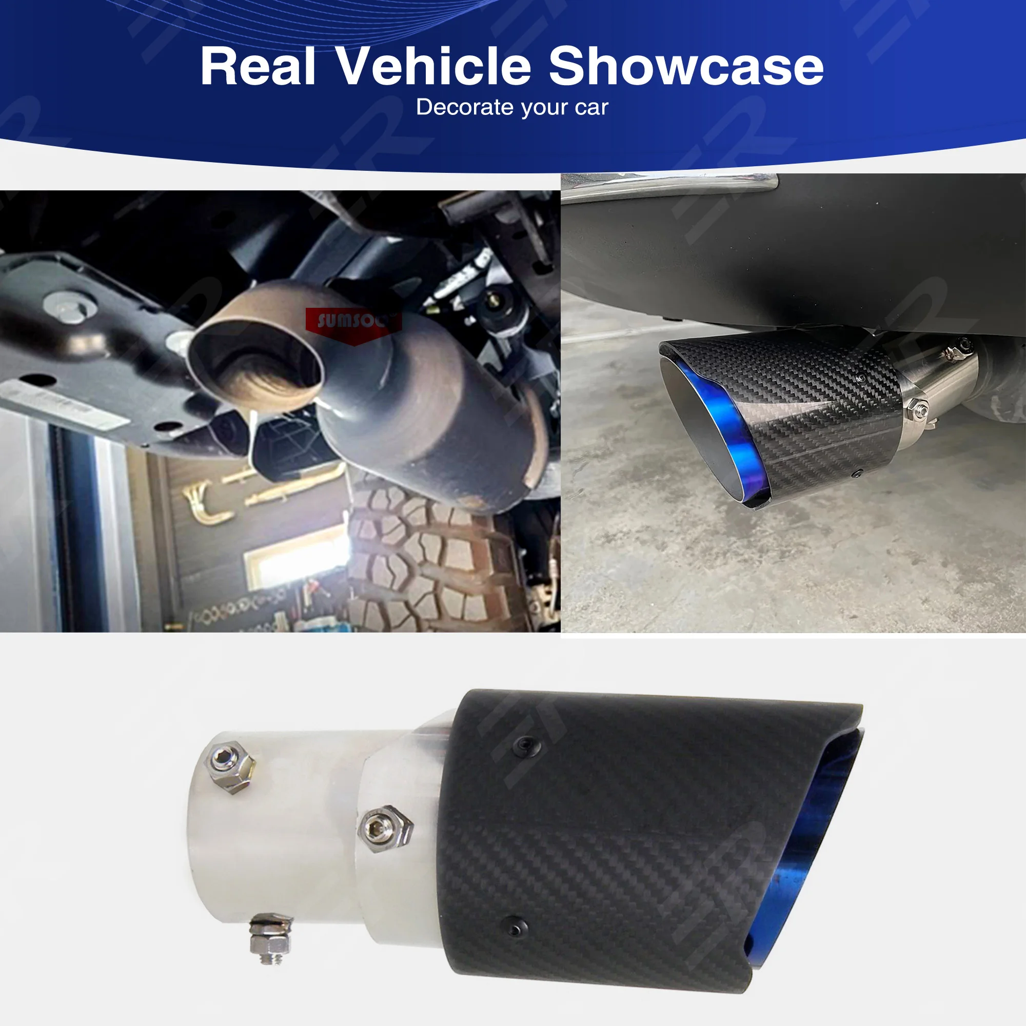 1PCS Ujung Knalpot Serat Karbon Asli yang Dapat Disesuaikan untuk Dekorasi Pipa Knalpot Mobil 38-54mm Sekrup 55-60mm Modifikasi Las