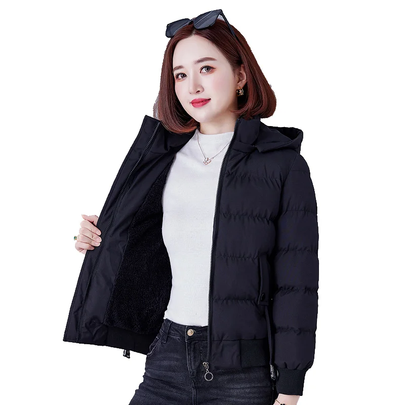 New Winter Women'S Casual Short Thickened Warm Down Cotton Jacket Female Korean Fashion Versatile Detachable Hooded Coat Lady