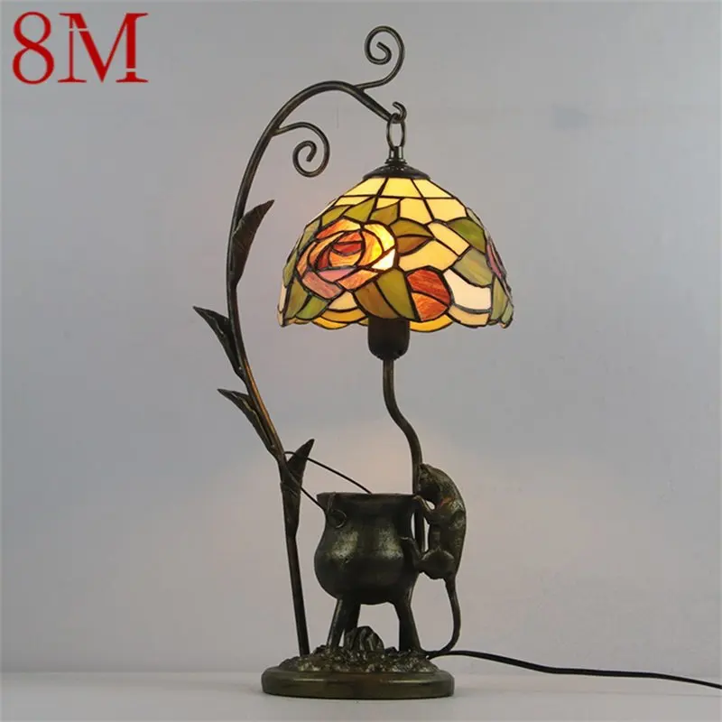 8M Tiffany Table Lamp LED Vintage Color Glass Creative Cat Desk Light Fashion Decor For Home Hotel Bedroom Bedside