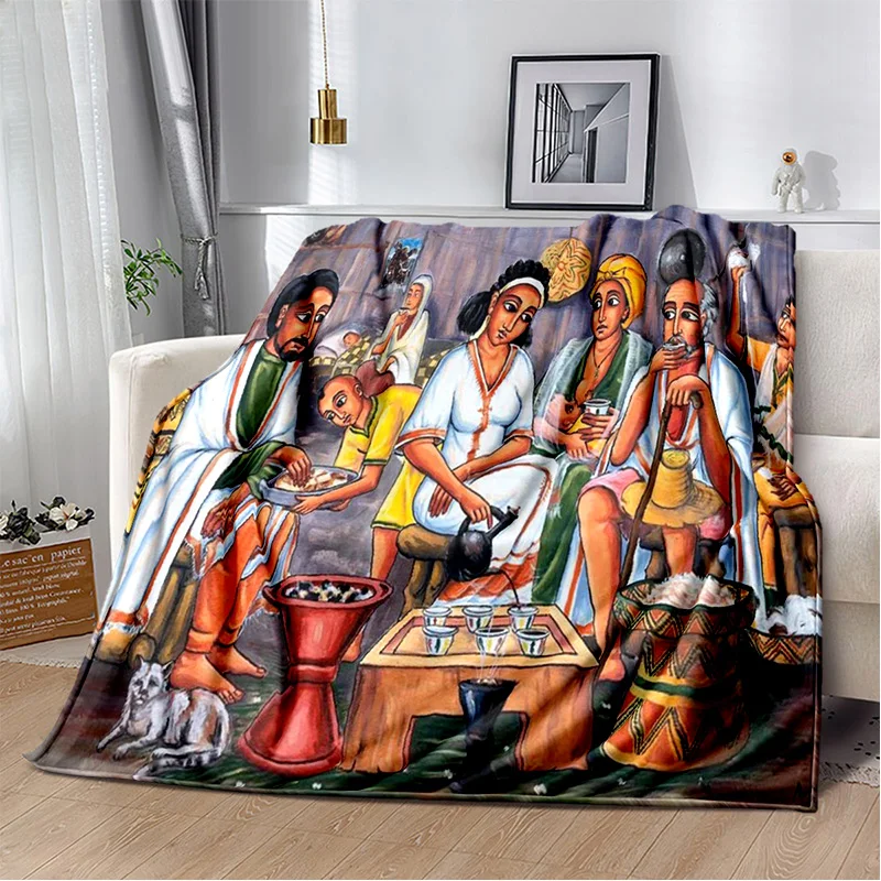 

Ethiopian Painting Art Africa Blanket,Soft Throw Blanket for Home Bedroom Bed Sofa Picnic Travel Office Rest Cover Blanket Kids