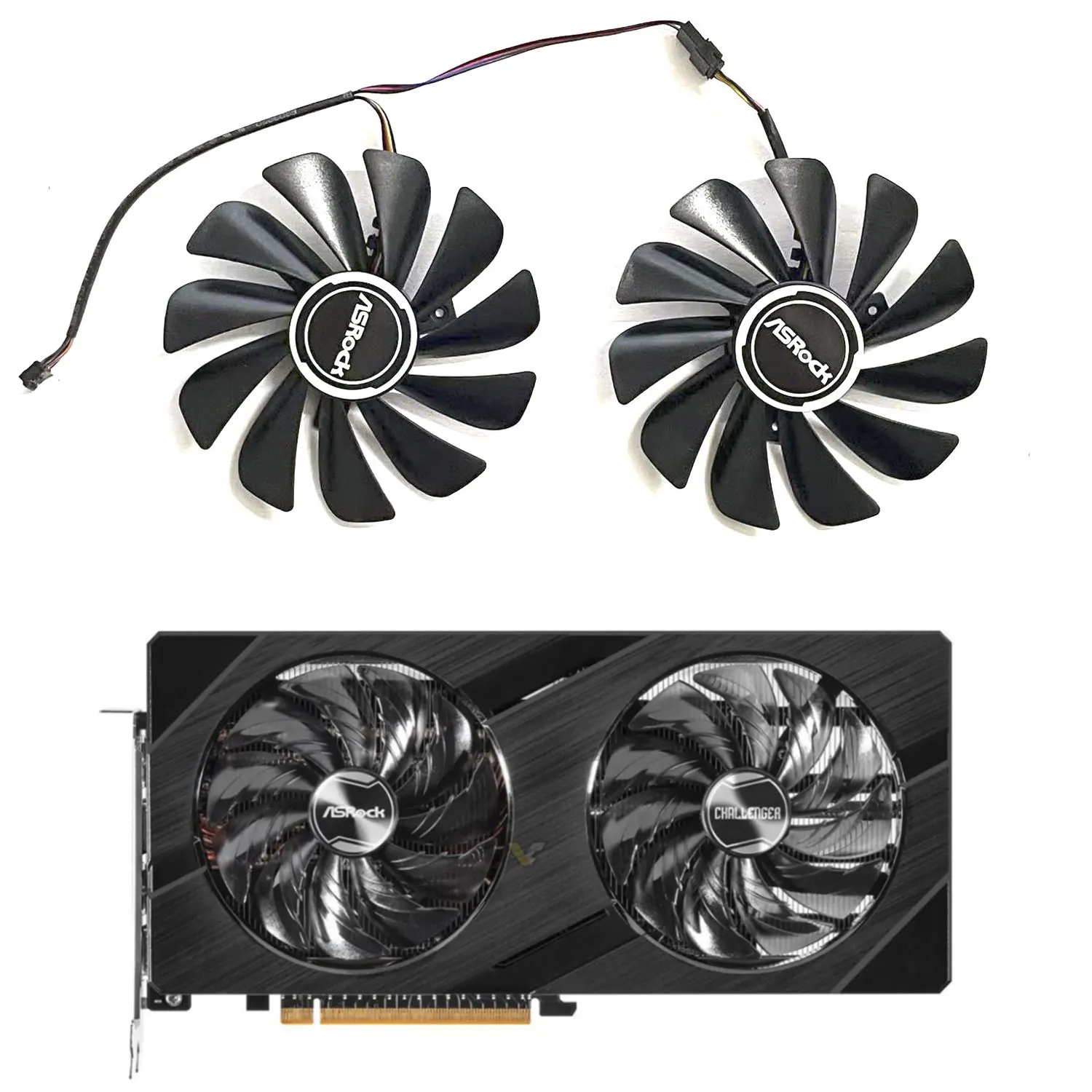 

2 FAN Brand new 95MM 4PIN RX7600 GPU fan for ASROCK Radeon RX7600 8GB Challenger OC graphics card replacement fan