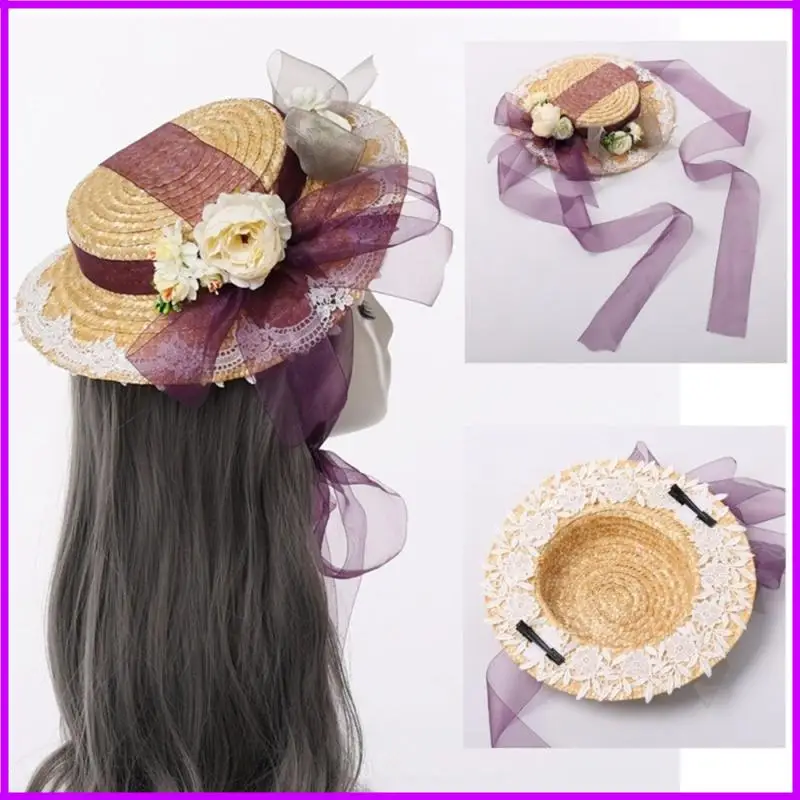 

Белая панама с камелией ручной работы для наряда, шляпа от солнца, праздничный головной убор