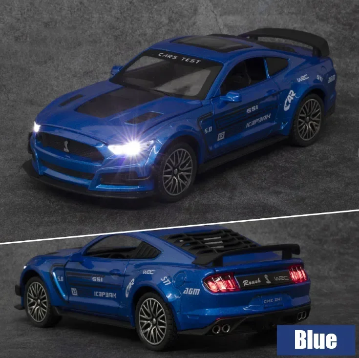 1:32 Ford Mustang Gt500 Supercar Legering Automodel Geluid Terugtrekken Auto 4 Open Deur Kindercadeaus Speelgoed