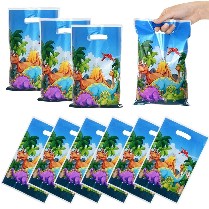 30/20/10pcs Dinosaur Gift Bag Birthday Party Decoration Dinosaur Fossil Handle Goody Bags Biscuit Wrapper Kids Party Supplies