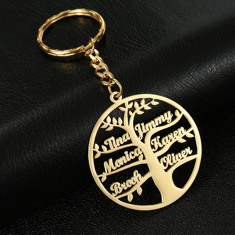 Customized Stainless Steel 1-6 Names Tree of Life Keychain Heart Round Shape Multi-nameplate Letters Family Key Chain Women Gift - Image 3