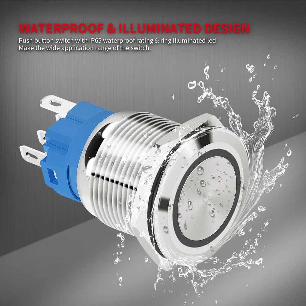 Metal LED Push Button Switch 12MM 16MM 19MM 22MM 12V 24V 220V LED Waterproof Latching Momentary Power Pushbutton Illuminated