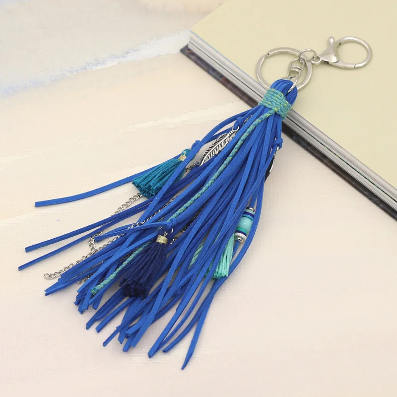 Boho Handgefertigter Schlüsselanhänger Taschenanhänger Damenschmuck Mehrschichtiger Samtband-Quasten-Muschel-Schlüsselanhänger Auto-Hängezubehör – Detail 5