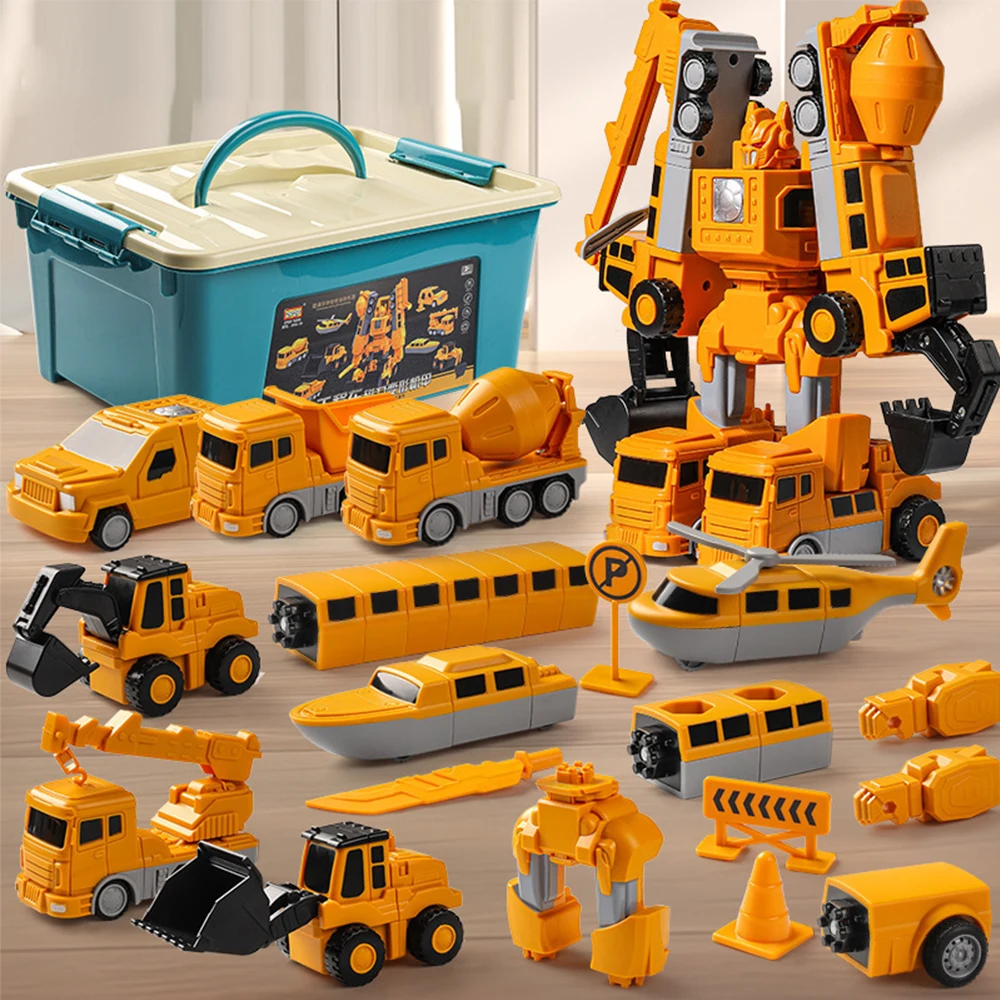 35pcs Magnetic Transform Engineering Car Assembled Toys Kids Multi-functional Detachable Assembly Robot Toy with Storage Box