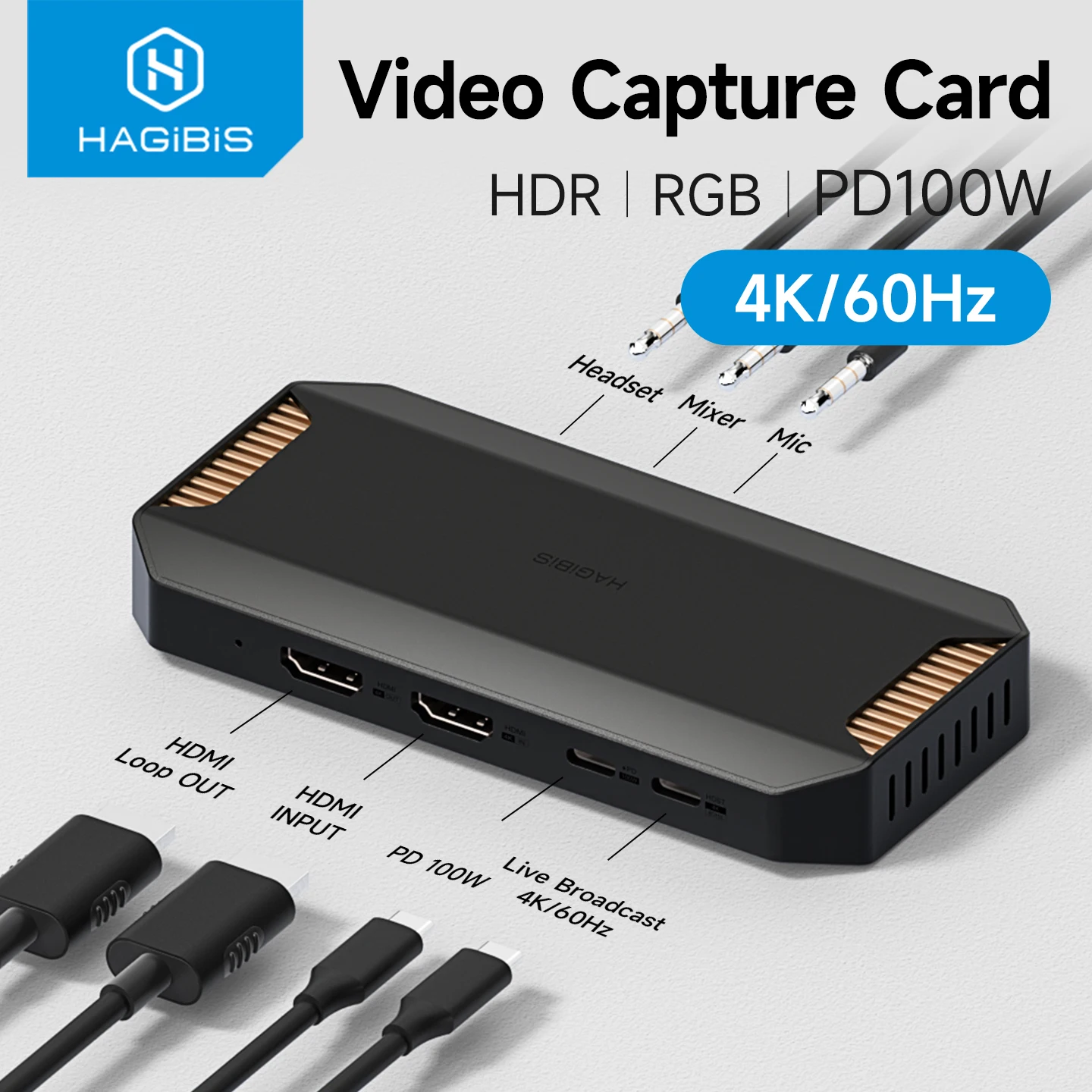 Hagibis 4K Video Capture Card for Streaming and Gaming VRR RGB HDR Support Passthrough for Switch2 Xbox PS5/4 Camera Live Stream