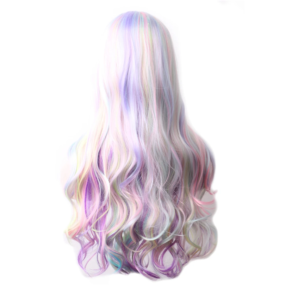 WoodFestival Synthetic Hair Colored Wigs Women Halloween Cosplay Wig Wavy Long Black Pink Red Purple Blue Green Brown Rainbow