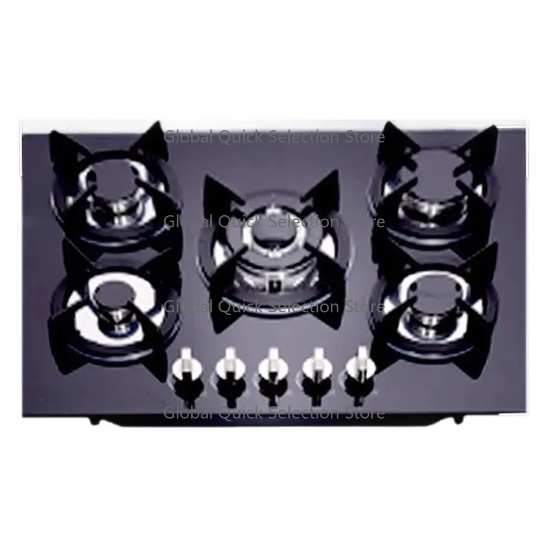 Household Embedded G-as Stove Five Tempered Glass Burners Iron Construction CE Certified Electronic Pulse Ignition