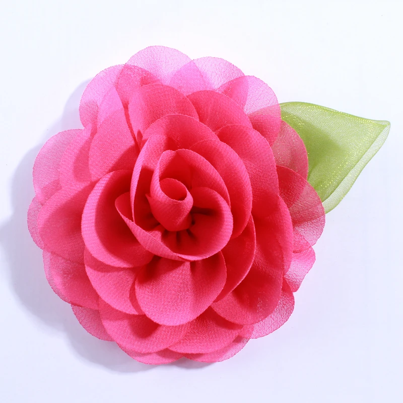 10 STKS 8.5 CM Mode Chiffon Stof Bloem Met Groen Blad Voor Trouwjurk Decoratie Kunstbloemen Voor Huwelijksuitnodiging