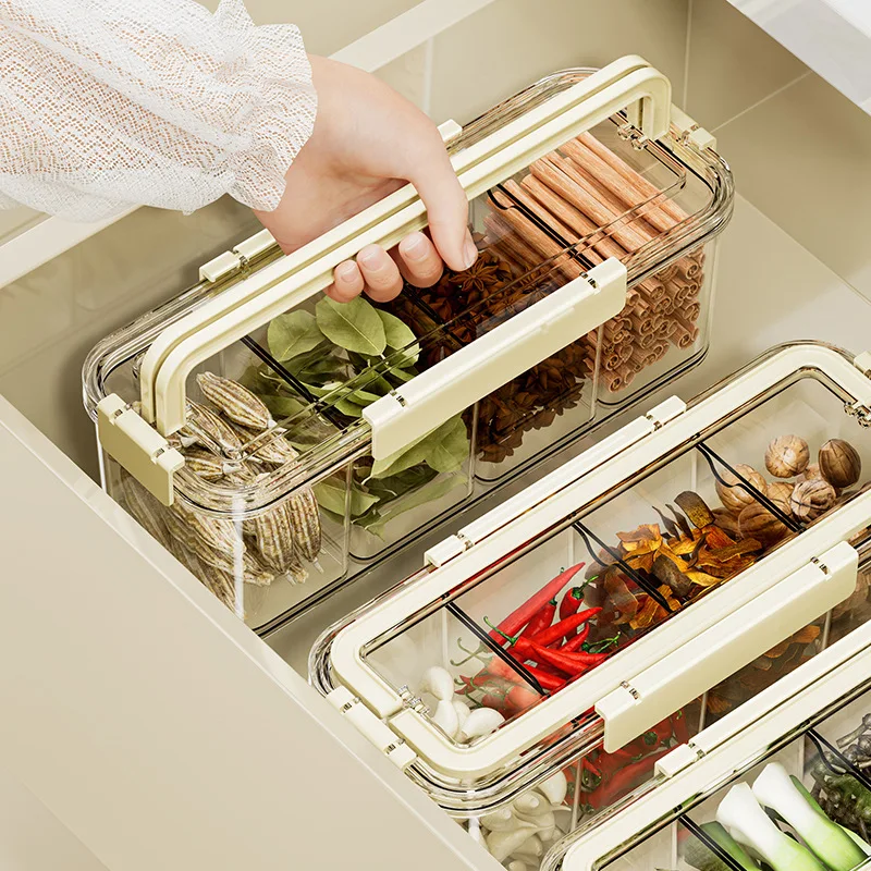 

Portable Spice Storage Box, Household Large-capacity Compartments Box, Kitchen Seasoning Sealed Box