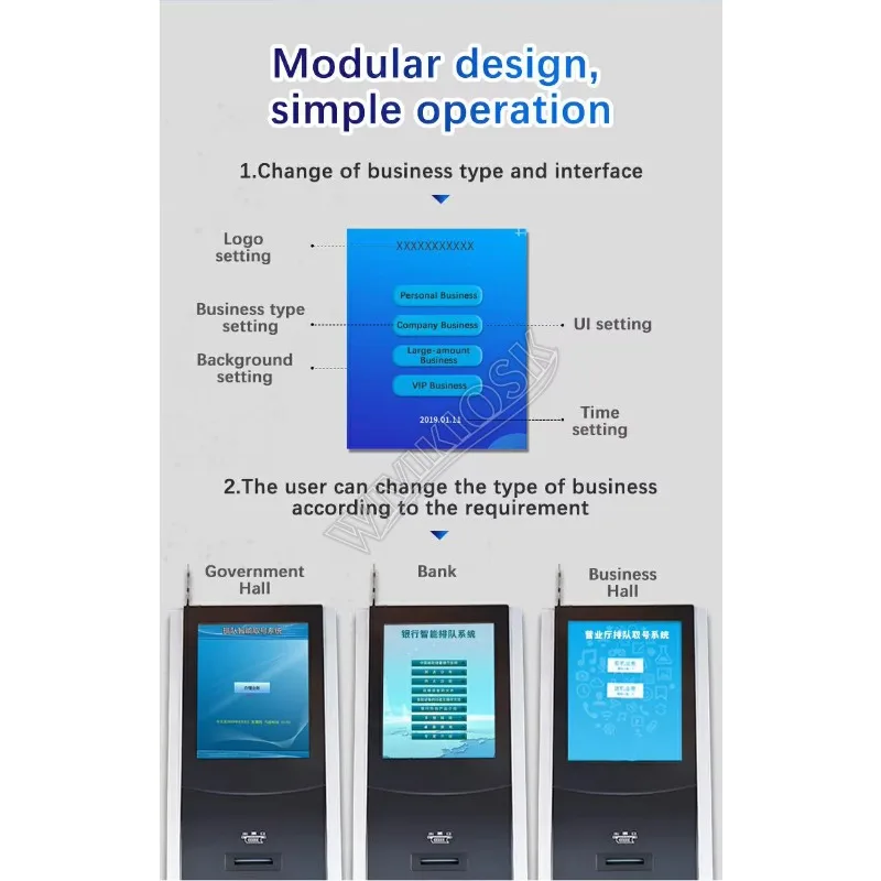Electronic Waiting Number Calling Customer Wireless Ticketing Queuing Machine Queue Ticketing Management System for Bank