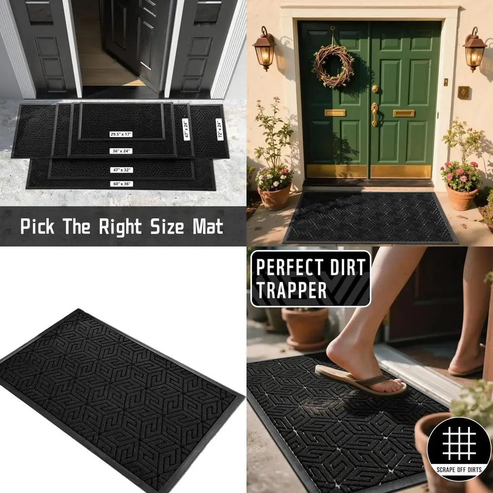 

All-Weather 60x36 Inch Non-Slip Outdoor Door Mat, Waterproof Entryway Mat for Patio and Indoor Use, Black
