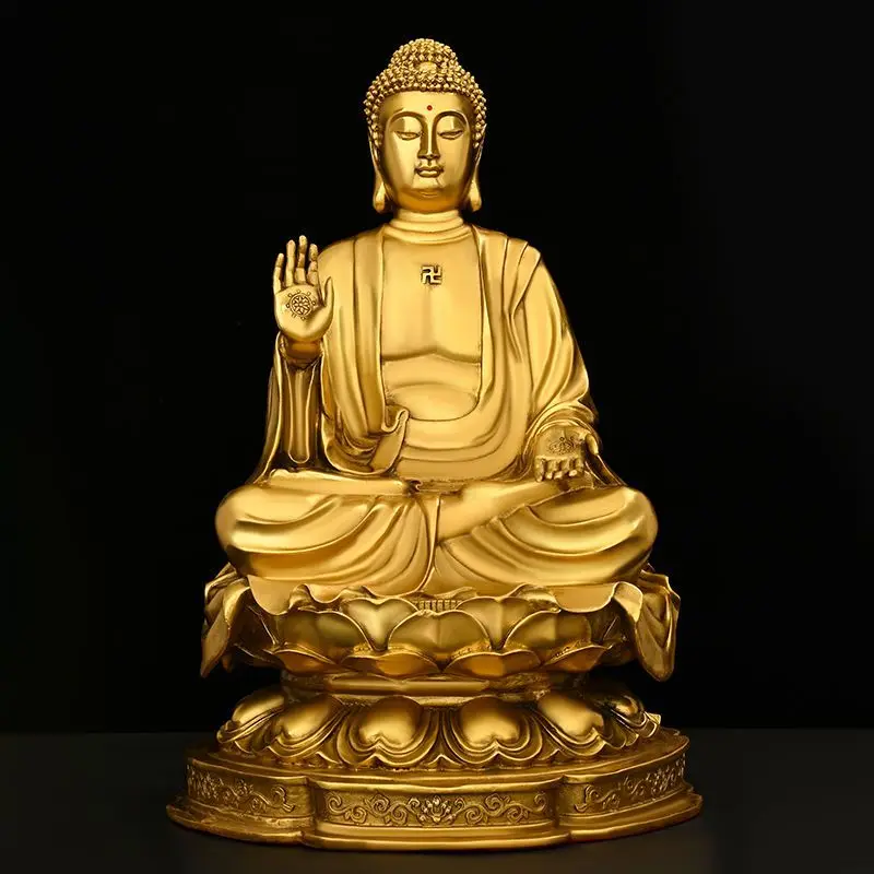 

Solid Brass Vairocana Buddha Statue Seated on Lotus Throne Sakyamuni Buddha Figure for Hindu Buddhist Altar Home Blessing Decor