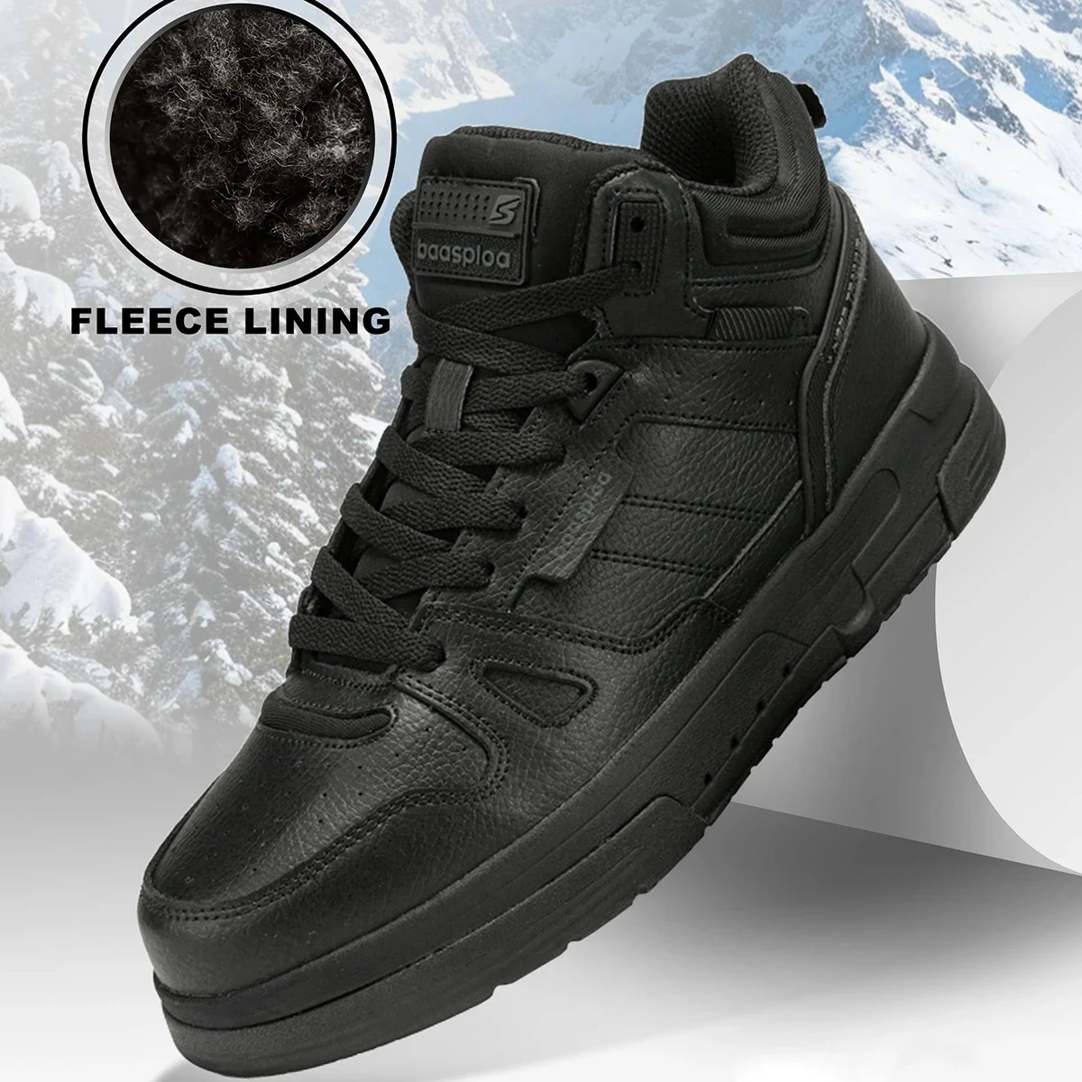 Baasploa Men Walking Sneakers Comfort Plush Warm Cotton Shoes Winter Fashion High Top Casual Sneakers Non-Slip Outdoor