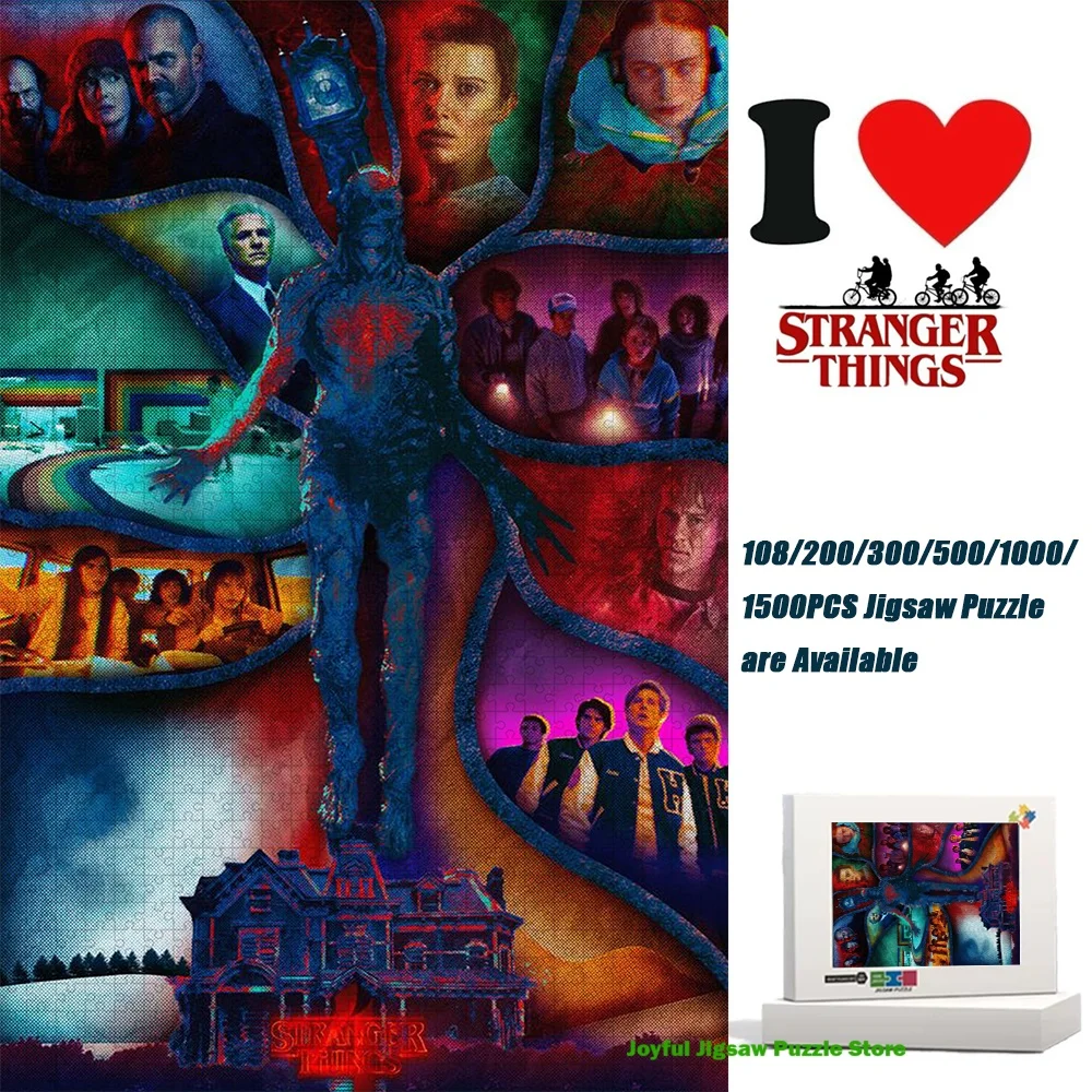 

Stranger Things Jigsaw Puzzle 108/200/300/500/1000/1500Pcs Hawkins Creel House Upside Down Decompression Toy Educational Gift