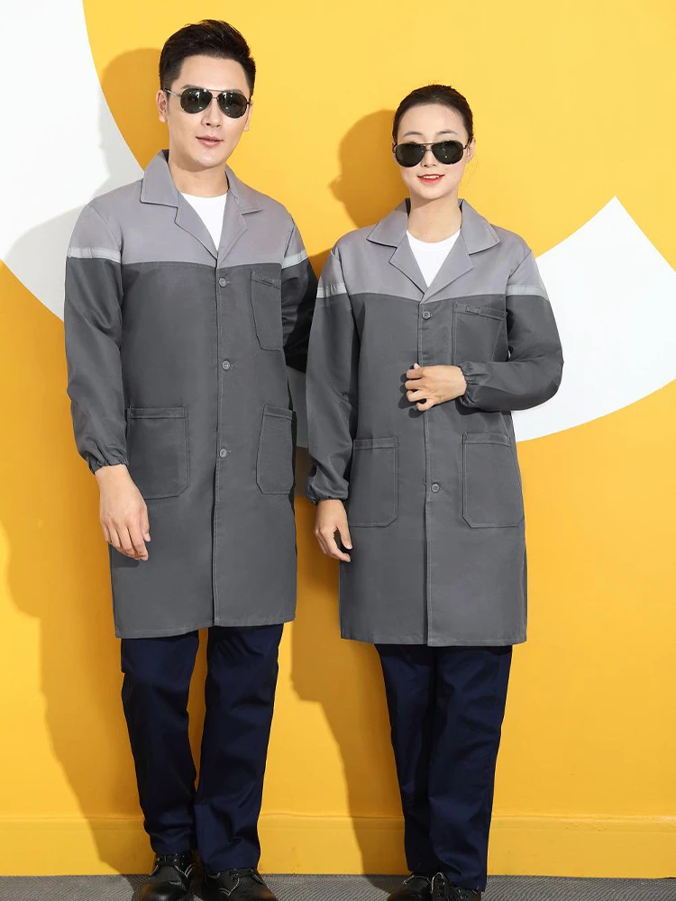 ชุดคลุมทำงานแบบสองสี แขนยาว สำหรับทุกเพศ ป้องกันฝุ่น เหมาะสำหรับคลังสินค้าและโรงงาน ทนต่อการขีดข่วน