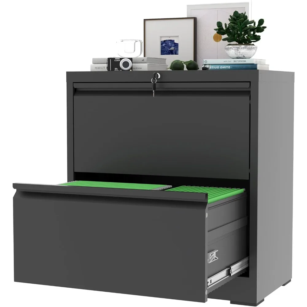 Archivador de 2 cajones con cerradura, archivadores laterales de Metal para oficina en casa, gabinetes de almacenamiento de organización de archivos anchos de acero