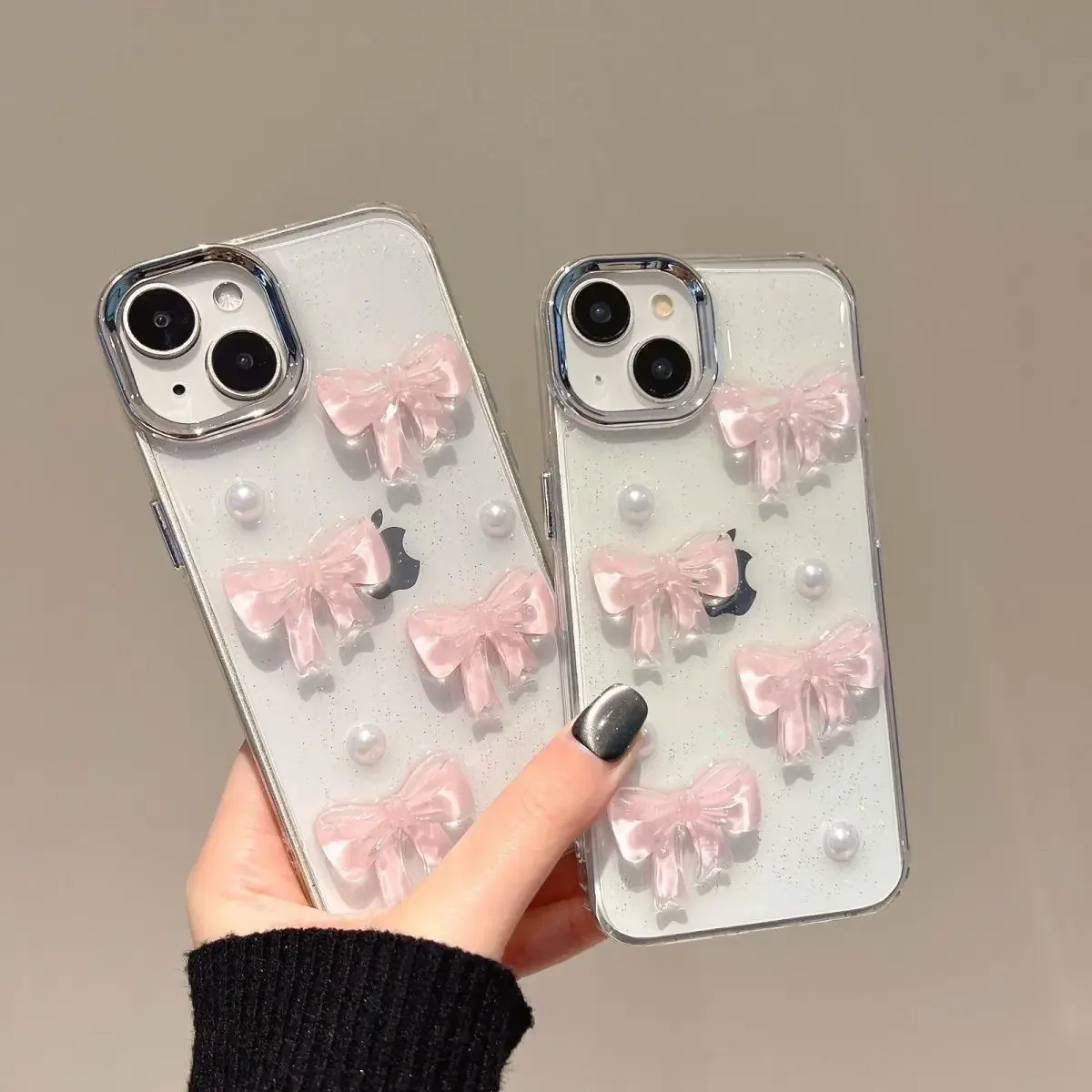 لطيف القوس اللؤلؤ الفتاة قضية الهاتف آيفون 11 12 13 14 15 16 برو ماكس بولي TPU Ins قبضة الهاتف القضية