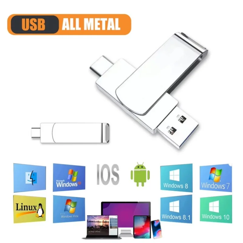 USB 3.2 USB Flash Drive 16TB OTG Pen Drive High Speed Type-C Flash Disk Real Capacity Metal Pendrive For Car Computer