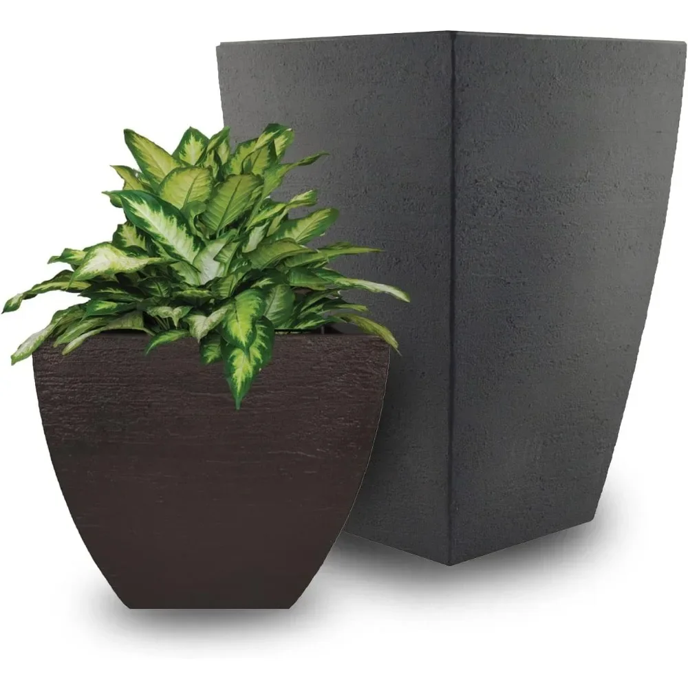 Modern Square Garden Planter, 19-Inches Tall, Black, Extremely Durable; Garden Supplies