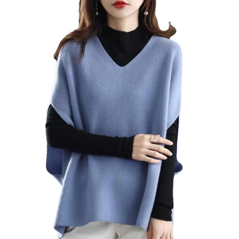 الخريف والشتاء سترة جديدة سترة المرأة الخفافيش كم الخامس الرقبة كامري الكتف تانك القمم مقنعين محبوك سترة #5