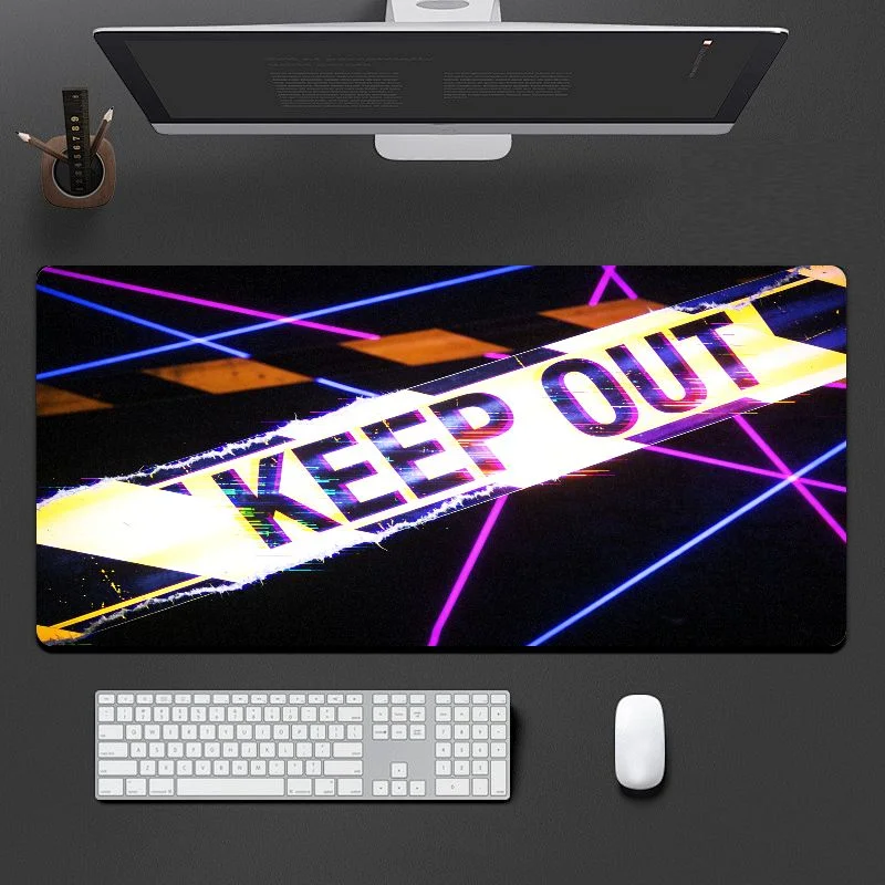 VIKAMA Cyber Glitter Keep Out Warning Line Large Gaming Mouse Pad Anti Slip Extended Keyboard Desk Mat Computer Pad