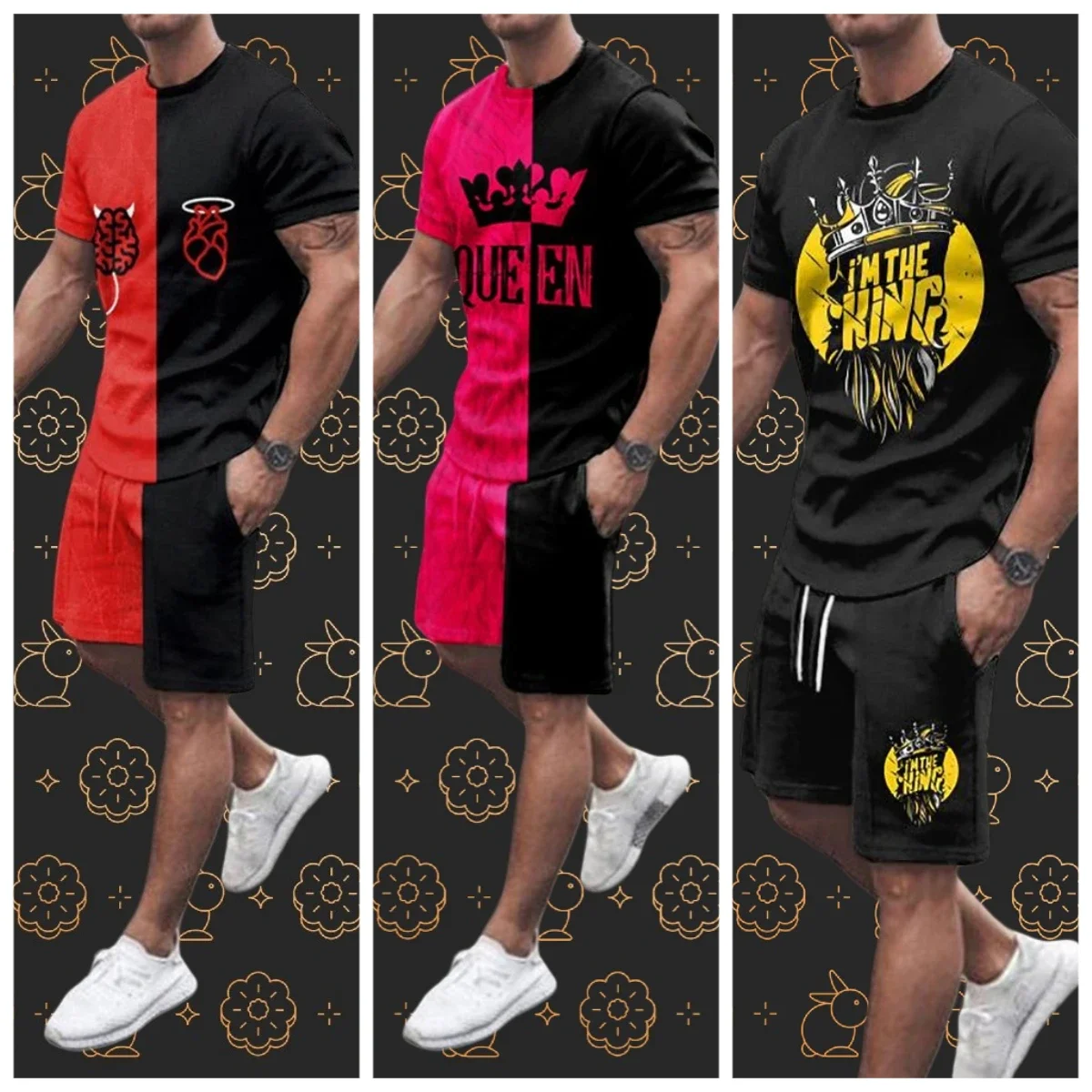 

Trendy Men's Sporty Short Sleeve T-Shirt and Shorts Set Patchwork Design Casual Wear Comfortable Breathable From Mainland China