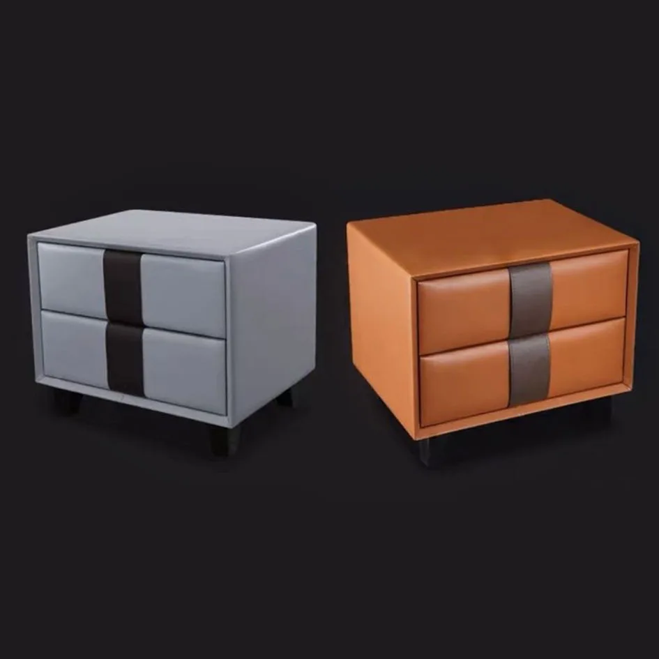 Simple bedroom solid wood bedside table Italian solid wood drawer bedside table leather modern locker storage cabine