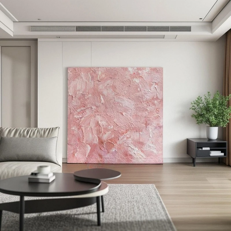 Purehand-painted oil painting light luxury pink three-dimensional texture decorative painting simple art living room dining room