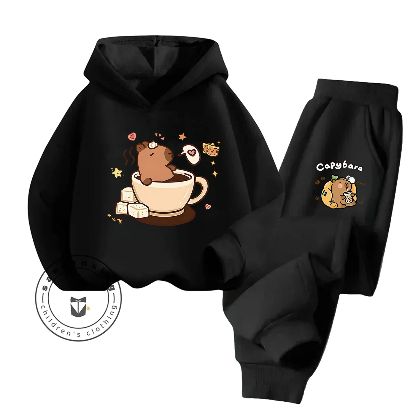 2D كابيبارا هوديي مجموعة 2025 جديد طباعة الكرتون موضة عادية للأطفال المراهقين بنين بنات رائجة البيع الخريف الشتاء