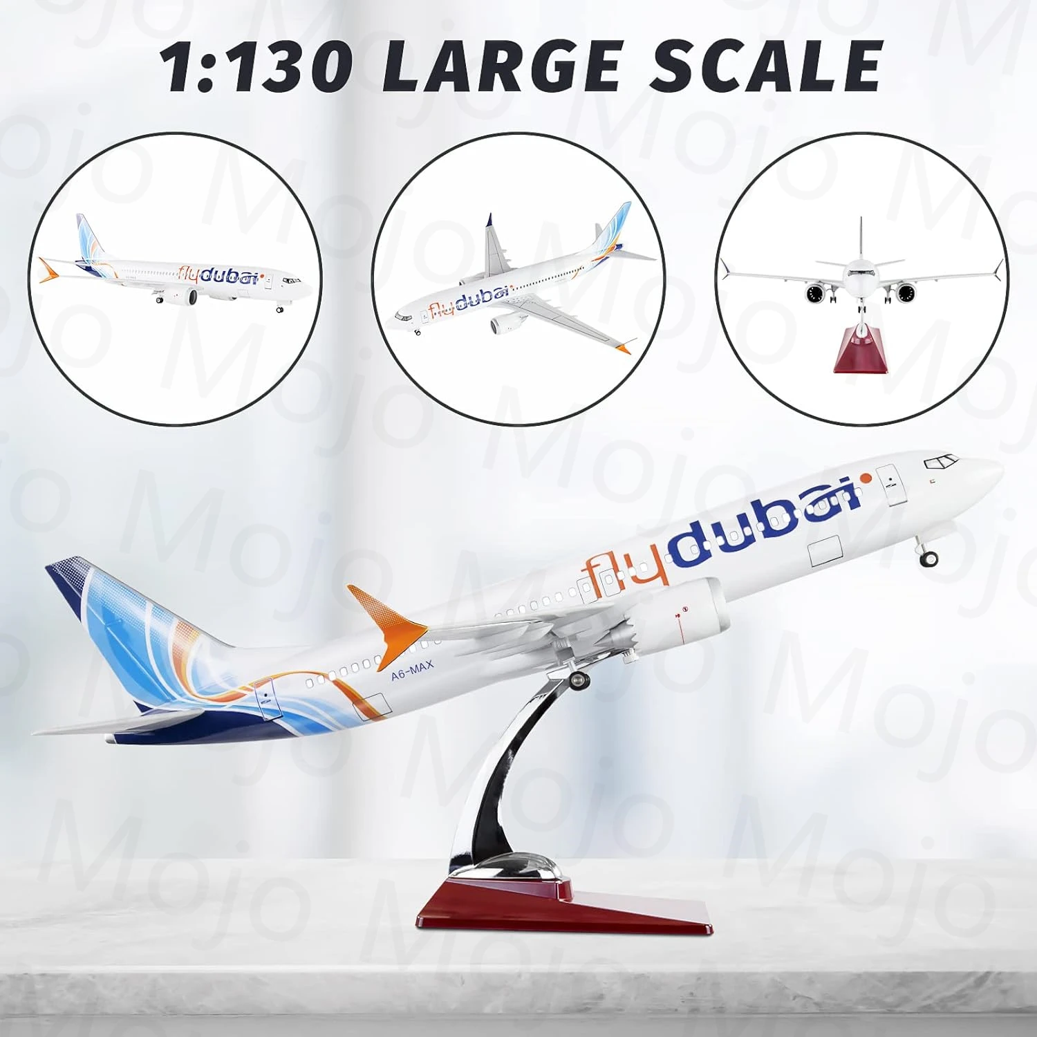 1:85 Scale 47cm 737 Large Model Airplane Dubai Boeing B737 Plane Models Diecast Airplanes with LED Light for Collection or Gift