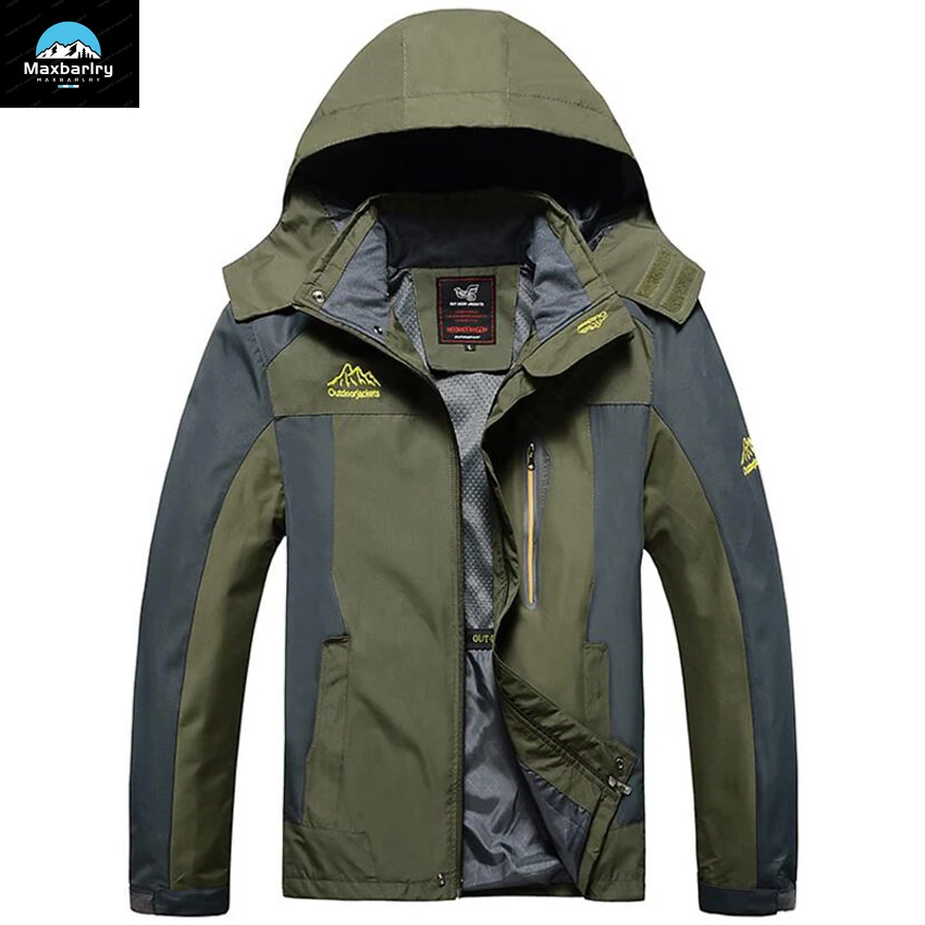 Men Retro Hiking Work Jacket Size 7xl 8xl Breathable Mesh Mens Outwear Jackets Waterproof Raincoat Male Softshell Windbreaker