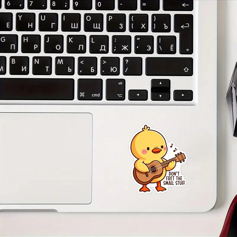 Cute Duck Playing Guitar Stickers, Don't Worry About Small Item Quotes, Fun Music Duck Stickers, Guitar Enthusiasts Gift