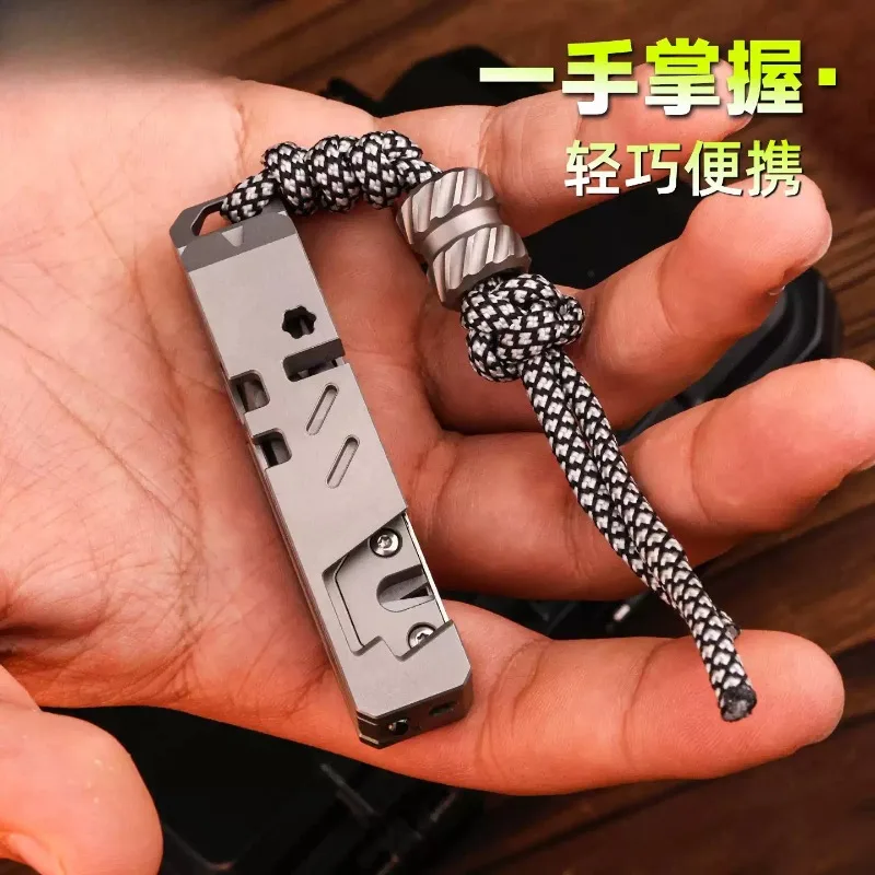 Titanium Alloy Phone Holder, Multifunctional EDC Combo Tool, Portable Box Cutter Screwdriver Fidget Slider Pry Bar