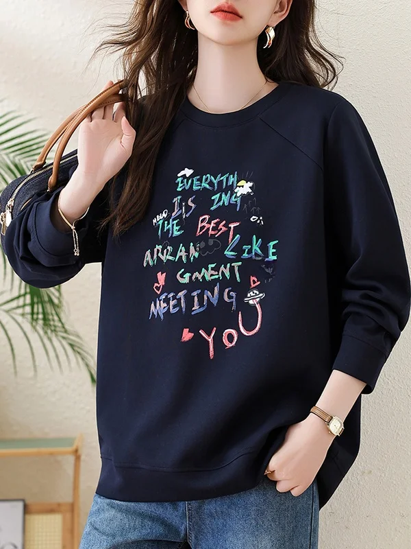 Felpa con cappuccio lunga stampata casual primavera autunno New Sle Faionable plus Size Top allentato Felpa da donna coreana Sle rou...