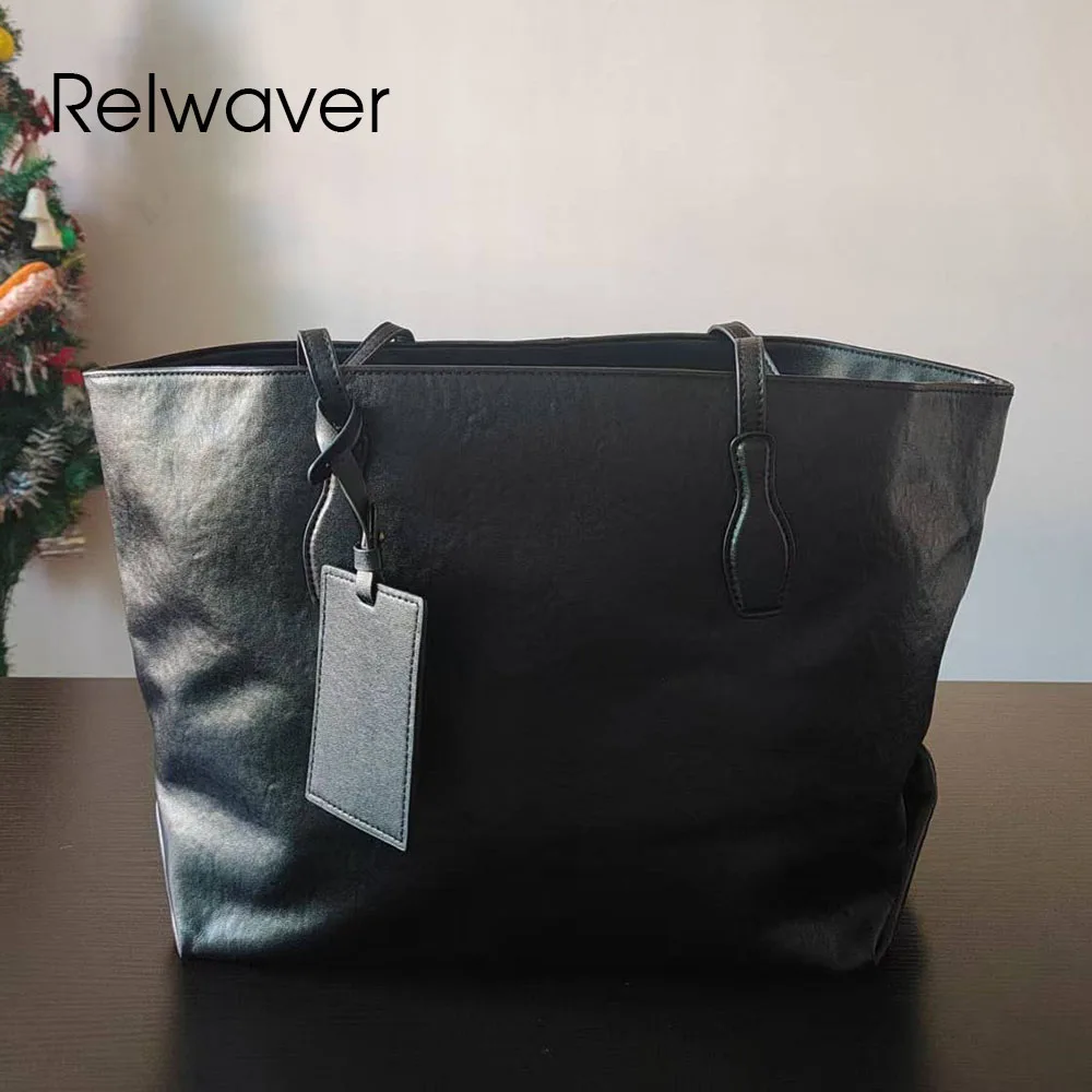 

Relwaver genuine leather tote bag big capacity soft shopping bag fashion black commuting ladies handbag 2026 spring women bag