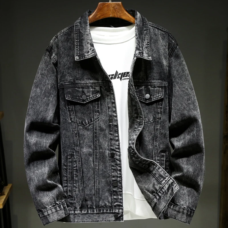 

Men New Spring Autumn Vintage Washed Ash Denim Jacket Slim Fashion Cotton Comfortable Casual Male Jeans Coat M-3XL