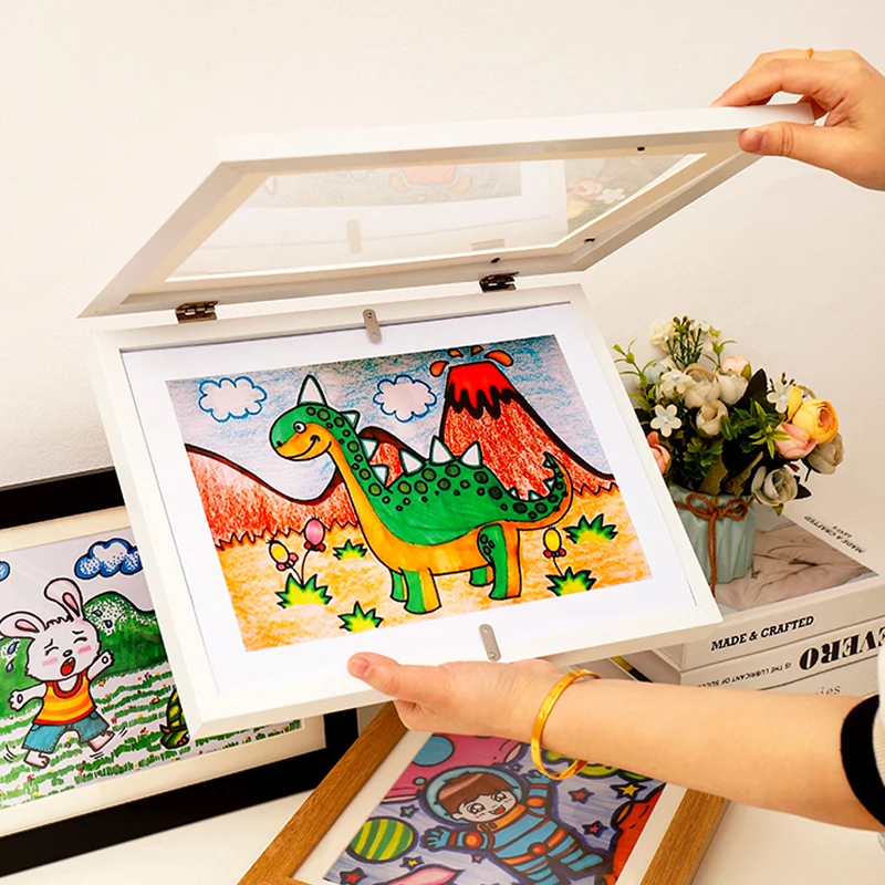 

Children's Art Painting Storage Frame Kindergarten Artwork Display Frame A4 A3 Mounting Easel Magnetic Flip Cover Embossed Photo Frame Gift