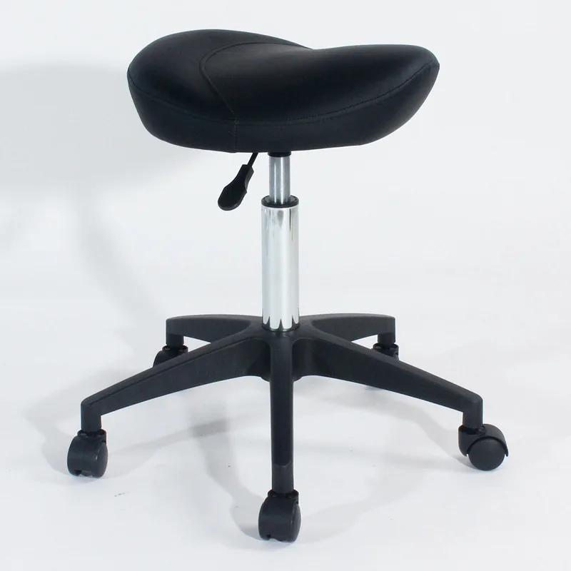 Adjustable Saddle Stool with Wheels, PU Leather Salon Chair, Swivel Rolling Seat, Steel Base, Ergonomic Design for Home Office
