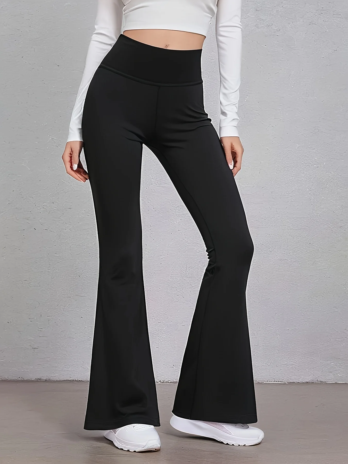 Women's Black High Waisted Flare Pants - Casual Chic Outfit #1