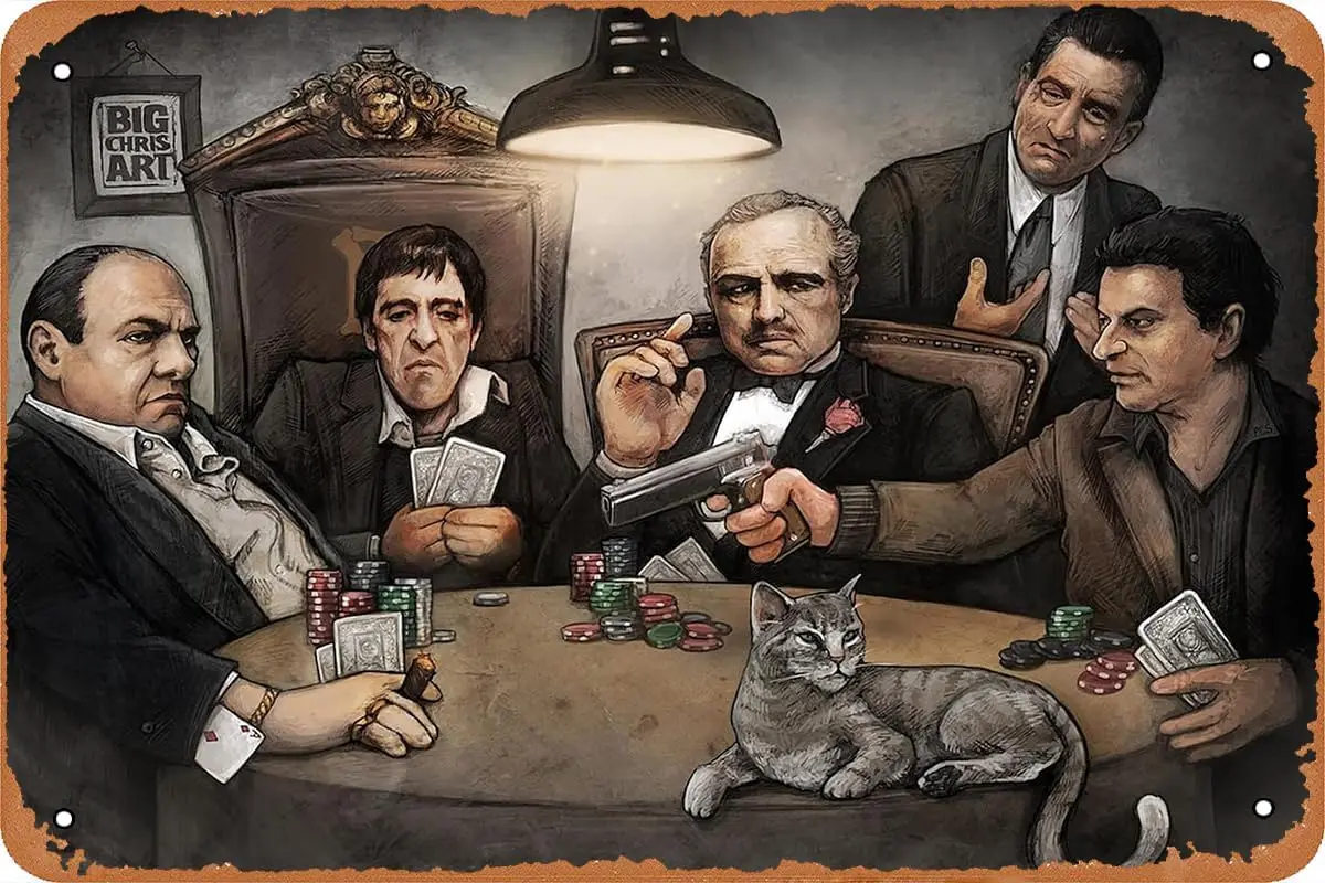 Gangsters Playing Poker Godfather Movie Poster Retro Metal Sign Vintage Tin Sign for Bar Man Cave Office Garage Home Wall D sign