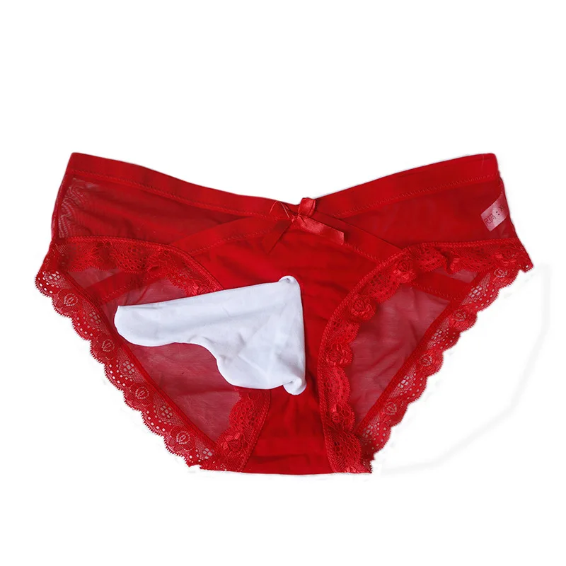 Men's Gays Lingerie Sissy Pouch Penis Sheath Panties Underwear Bullet Separation Open Crotch Transparent Ultra-Thin Briefs