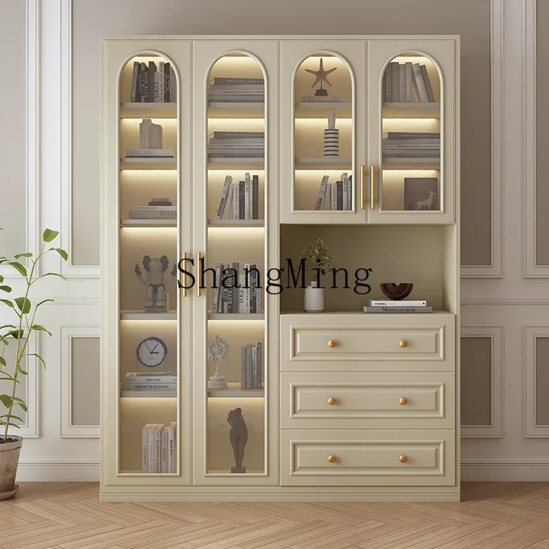 

SM all-solid wood dining side cabinet, simple multi-functional glass bookcase, large-capacity storage locker